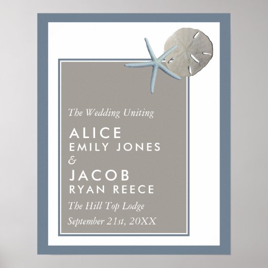 スターフィッシュとサンドドル – ビーチ結婚式へようこそ ポスター (正面)