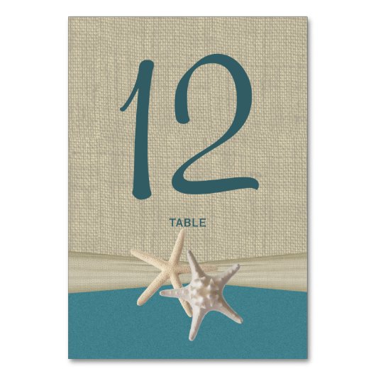 スターフィッシュとバーラップのテーブル番号カード テーブルナンバー (正面)