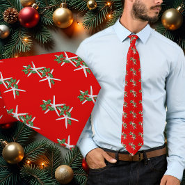 スターフィッシュとホーリーの明るい赤のクリスマスシーズンネクタイ ネクタイ