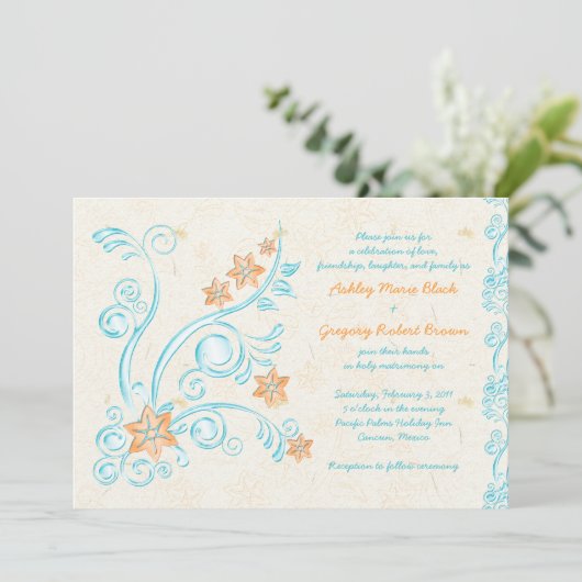スターフィッシュと水の目的地の結婚式招待状 招待状 (スタンド正面)