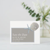 スターフィッシュと砂ドル – ビーチ日付を保存 案内ポストカード (スタンド正面)