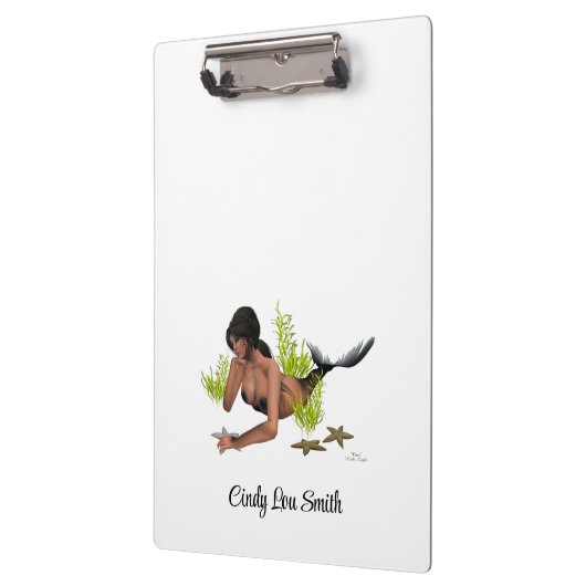 スターフィッシュのクリップボードを持つBrunetteマーメイド クリップボード (左)