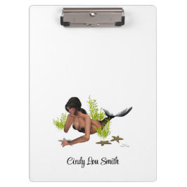 スターフィッシュのクリップボードを持つBrunetteマーメイド クリップボード