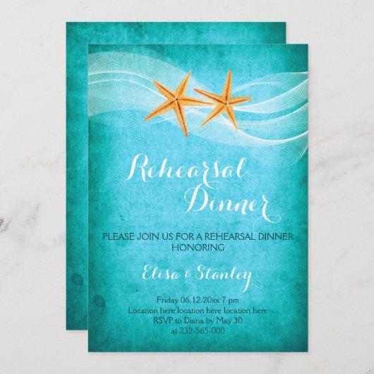 スターフィッシュのペア&結婚ヴェイルのリハーサルディナー 招待状 (正面/裏面)