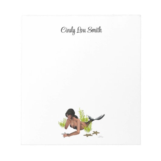 スターフィッシュのメモ帳とブルネットの人魚 ノートパッド (正面)