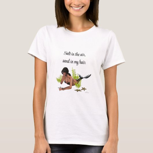 スターフィッシュの女性Tシャツを着たブルネットの人魚 Tシャツ (正面)