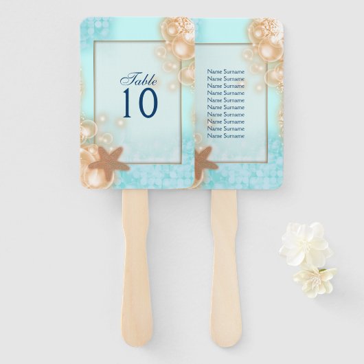 スターフィッシュはハワイの青いオレンジ色のテーブル席を泡立てる ハンドファン (正面&裏面)