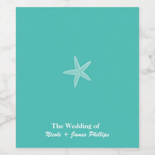 スターフィッシュアクアティール（緑がかった色）ビーチ結婚式ワインラベル ワインラベル (シングルラベル)