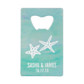 スターフィッシュアクアパーソナライズされた結婚式の引き出物 クレジットカード栓抜き (正面)