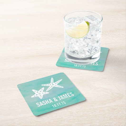 スターフィッシュアクアビーチ結婚式コースター スクエアペーパーコースター (インサイチュ)