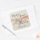 スターフィッシュアンドコーラルリボンビーチ結婚式 スクエアシール (封筒)