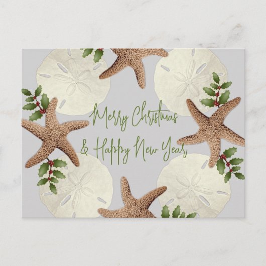 スターフィッシュアンドサンドドルビーチクリスマスポストカード ポストカード (正面)