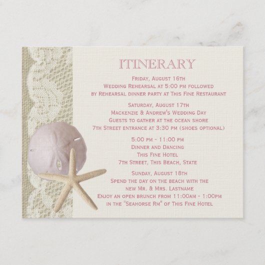 スターフィッシュアンドサンドドルヴィンテージビーチ エンクロージャーカード (正面)