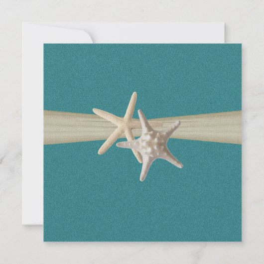 スターフィッシュアンドバーラップルックティール(緑がかった色)ブライダルシャワー 招待状 (裏面)