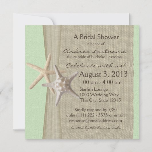 スターフィッシュアンドバーラップルックブライダルシャワー 招待状 (正面)