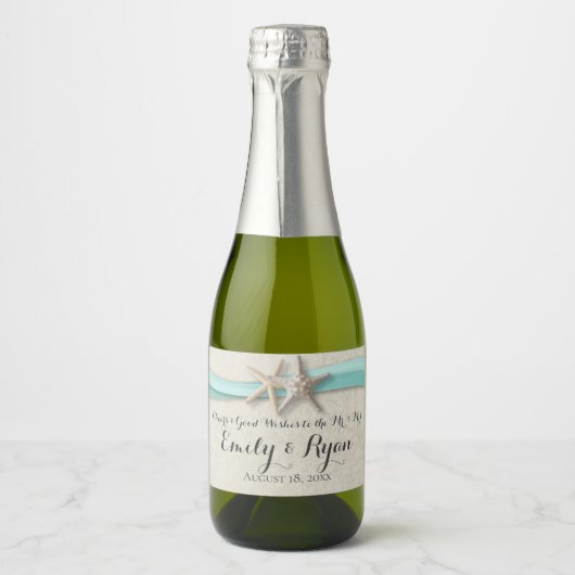 スターフィッシュアンドリボンアクアビーチ結婚式 スパークリングワインラベル (正面)