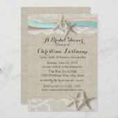 スターフィッシュアンドリボンアクアピーチブライダルシャワー 招待状 (正面/裏面)