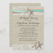 スターフィッシュアンドリボンピーチアンドミントブライダルシャワー 招待状 (正面/裏面)