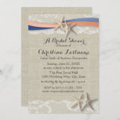 スターフィッシュアンドリボンブルーコーラルブライダルシャワー 招待状 (正面/裏面)