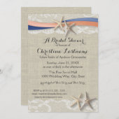スターフィッシュアンドリボンブルーコーラルブライダルシャワー 招待状 (正面/裏面)
