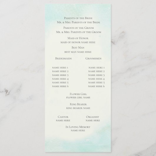 スターフィッシュアンドレースアクア結婚式 プログラム (裏面)