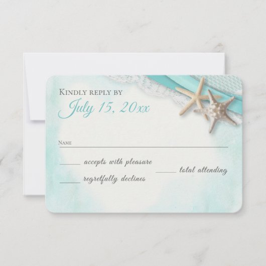 スターフィッシュアンドレースヴィンテージビーチターコイズ 出欠カード (正面)