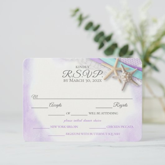 スターフィッシュアンドレースヴィンテージビーチパープルRSVPカード 出欠カード (スタンド正面)