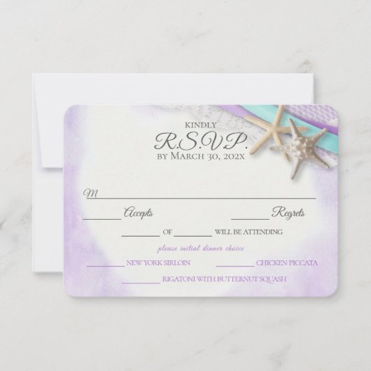 スターフィッシュアンドレースヴィンテージビーチパープルRSVPカード 出欠カード (正面)