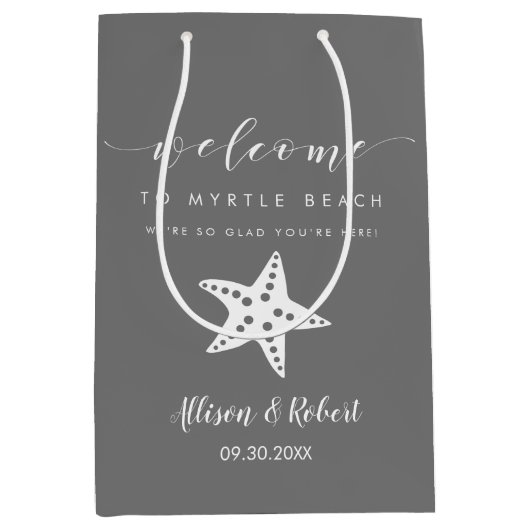 スターフィッシュウェルカムバッグの目的地ウェディングゲスト ミディアムペーパーバッグ (正面)