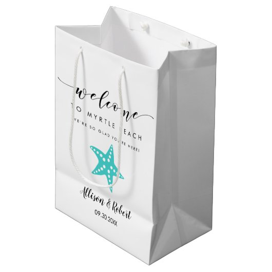 スターフィッシュウェルカムバッグ，目的地のウェディングゲスト ミディアムペーパーバッグ (正面アングル)