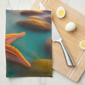 スターフィッシュオンビーチアットドーン キッチンタオル (四つ折り)
