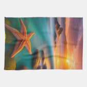 スターフィッシュオンビーチアットドーン キッチンタオル (横)