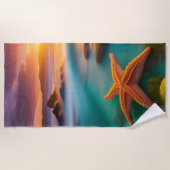 スターフィッシュオンビーチアットドーン ビーチタオル (正面)