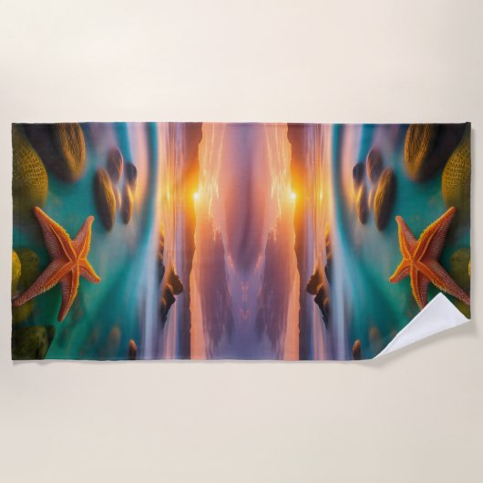 スターフィッシュオンビーチアットドーン ビーチタオル (正面)