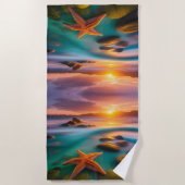 スターフィッシュオンビーチアットドーン ビーチタオル (正面)