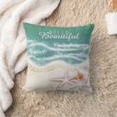 スターフィッシュオンビーチティール(緑がかった色)シーウォータートロピカルシック クッション (ブランケット)