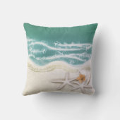 スターフィッシュオンビーチティール(緑がかった色)シーウォータートロピカルシック クッション (裏面)