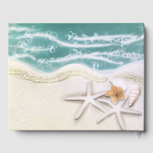 スターフィッシュオンビーチティール（緑がかった色）シートロピカル結婚ズ ゲストブック (裏面)