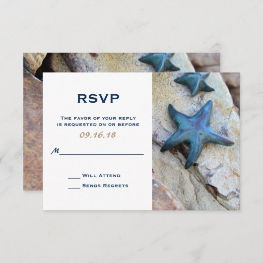 スターフィッシュオンロッキーバックグラウンドビーチ結婚式 出欠カード (正面/裏面)