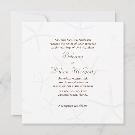 スターフィッシュカップルの両親を招待スクエア招待状 招待状 (裏面)