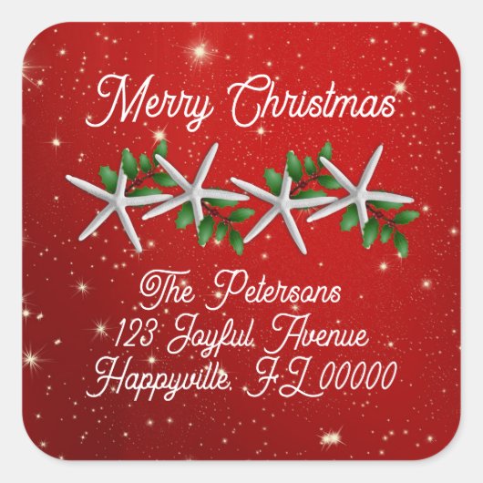 スターフィッシュクリスマス差出人住所封筒用シール スクエアシール (正面)