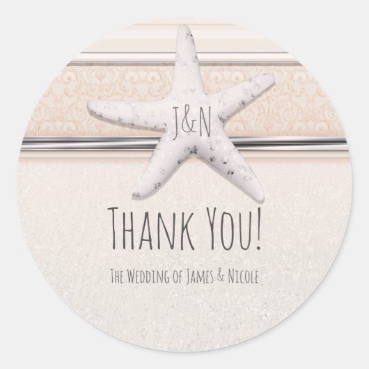 スターフィッシュクリーミーホワイトビーチエレガントな結婚式 ラウンドシール (正面)