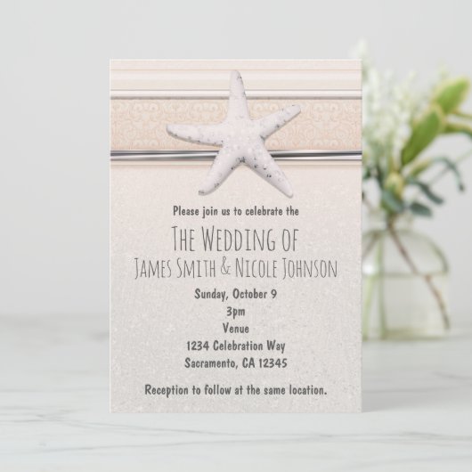 スターフィッシュクリーミーホワイトビーチ結婚式招待状 招待状 (スタンド正面)