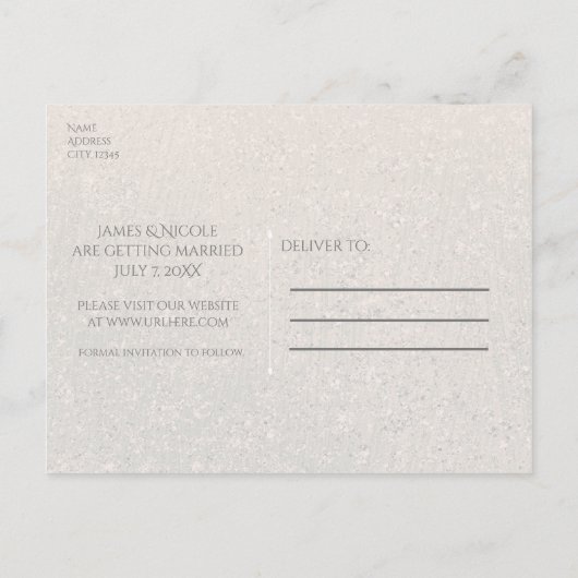 スターフィッシュクリーミー白ビーチ結婚式保存日 案内ポストカード (裏面)