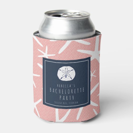 スターフィッシュコーラルとネイビーフロリダビーチバチェロレッテ 缶クーラー (缶正面)