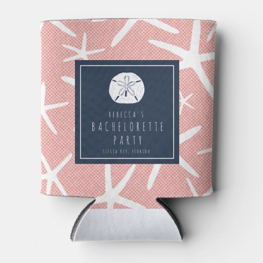 スターフィッシュコーラルとネイビーフロリダビーチバチェロレッテ 缶クーラー (正面)