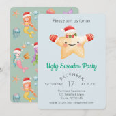 スターフィッシュサンタ醜いクリスマスセーターパーティー 招待状 (正面/裏面)
