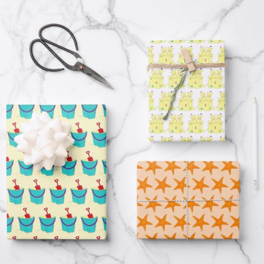 スターフィッシュサンドキャッスルサンドトイズサマーおもしろいビーチ ラッピングペーパーシート (正面)
