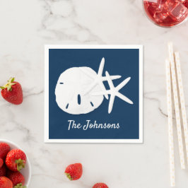 スターフィッシュサンドドルコースタルネイビーブルーカスタム スタンダードカクテルナプキン