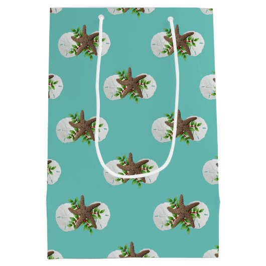 スターフィッシュサンドドルトロピカルクリスマス抱き枕 ミディアムペーパーバッグ (裏面)